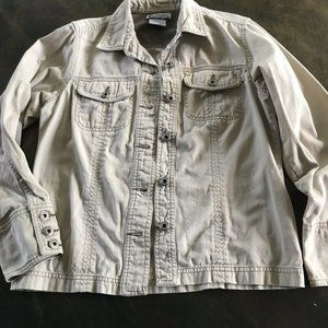 Womens Columbia Jacket SZ S Lt. Khaki Military Silver Metal Buttons Collar Cuffs